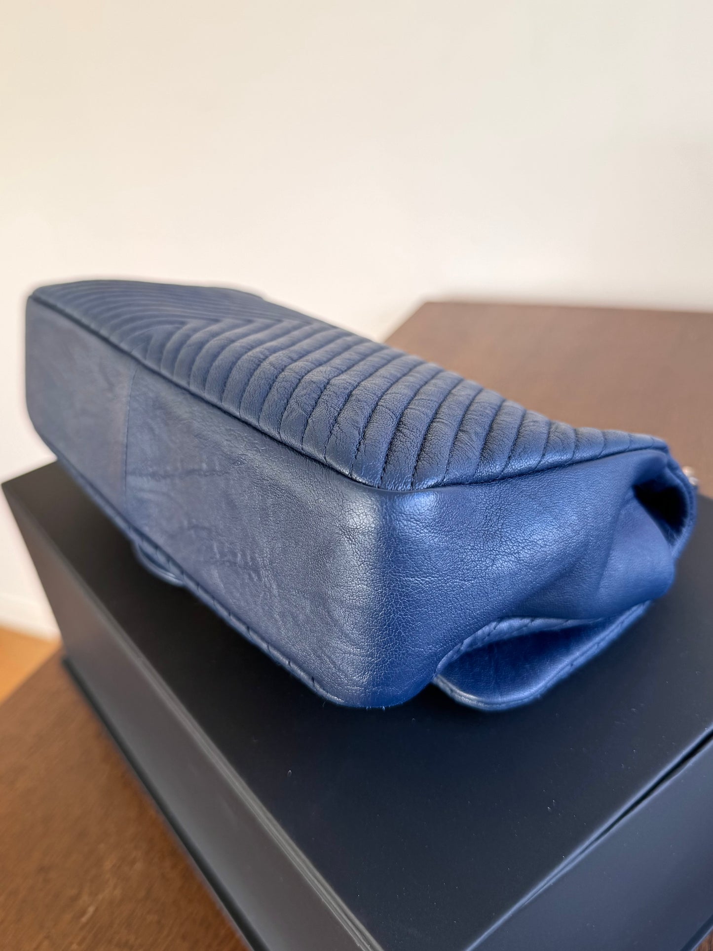 Pre-owned Chanel Timeless Standard Navy Calfskin Flap Bag
