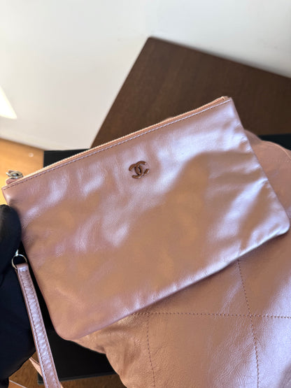 Pre-owned Chanel 22 Small Rose Gold Leather Tote Bag Limited Color