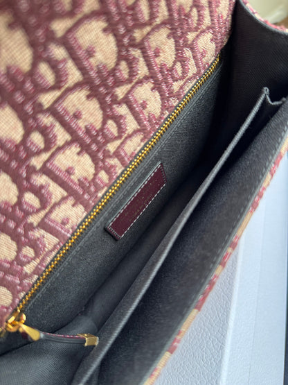 Pre-owned Dior 30 Montaigne Medium Burgundy Canvas Leather Bag