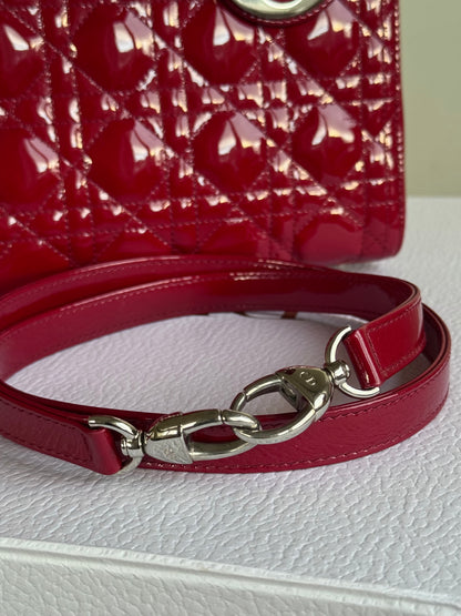 Pre-owned Dior Lady Dior Medium Burgundy Patent Leather Bag