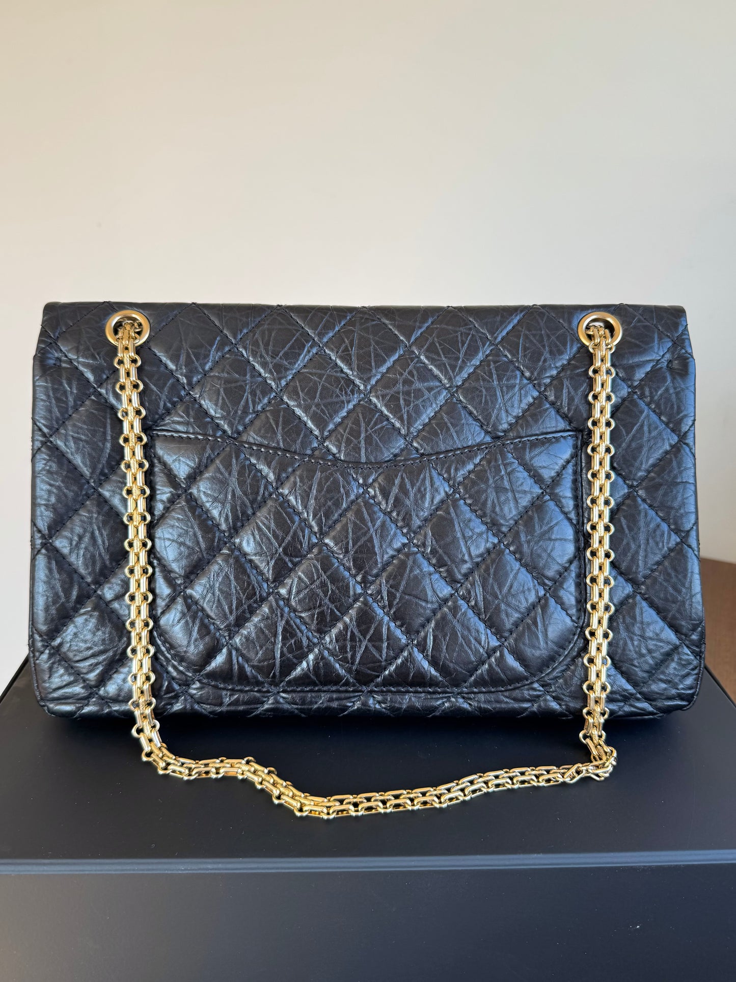 Pre-owned Chanel 2.55 Reissue Maxi 227 Black Calfskin Flap Bag