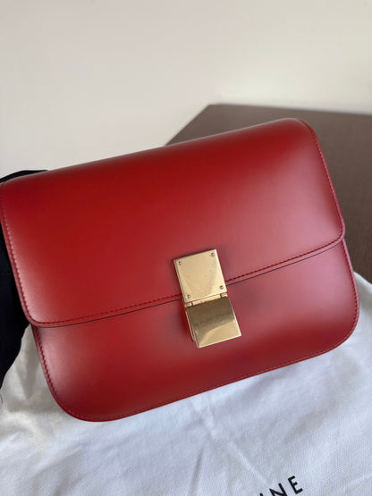 Pre-owned Celine Classic Box Medium Red Leather Bag