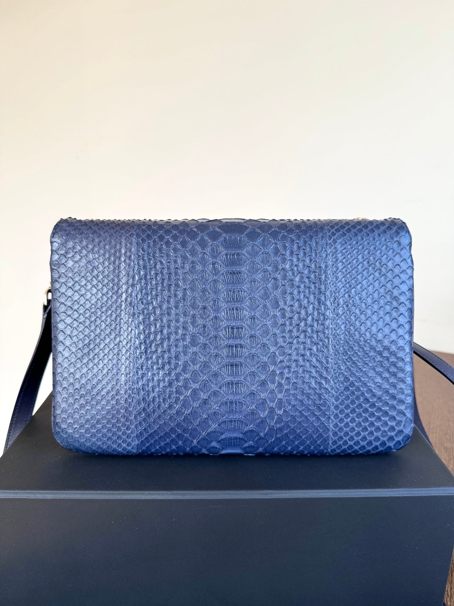 Pre-owned Chanel CC Chain Python Navy Flap Bag