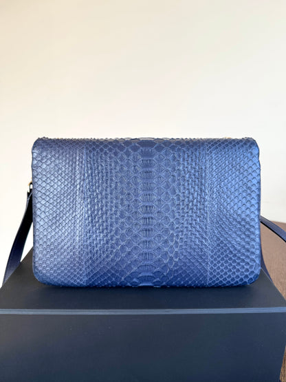 Pre-owned Chanel CC Chain Python Navy Flap Bag