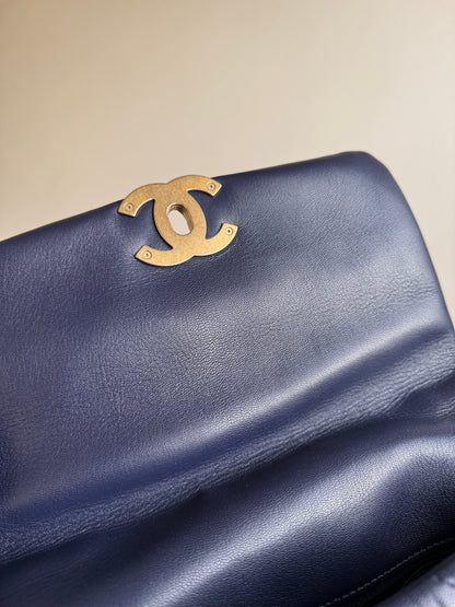 Pre-owned Chanel 19 Small Navy Lambskin Flap Bag