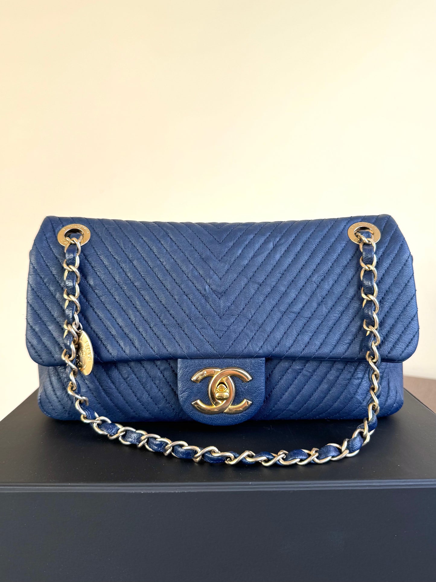 Pre-owned Chanel Timeless Standard Navy Calfskin Flap Bag