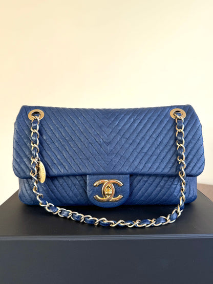 Pre-owned Chanel Timeless Standard Navy Calfskin Flap Bag