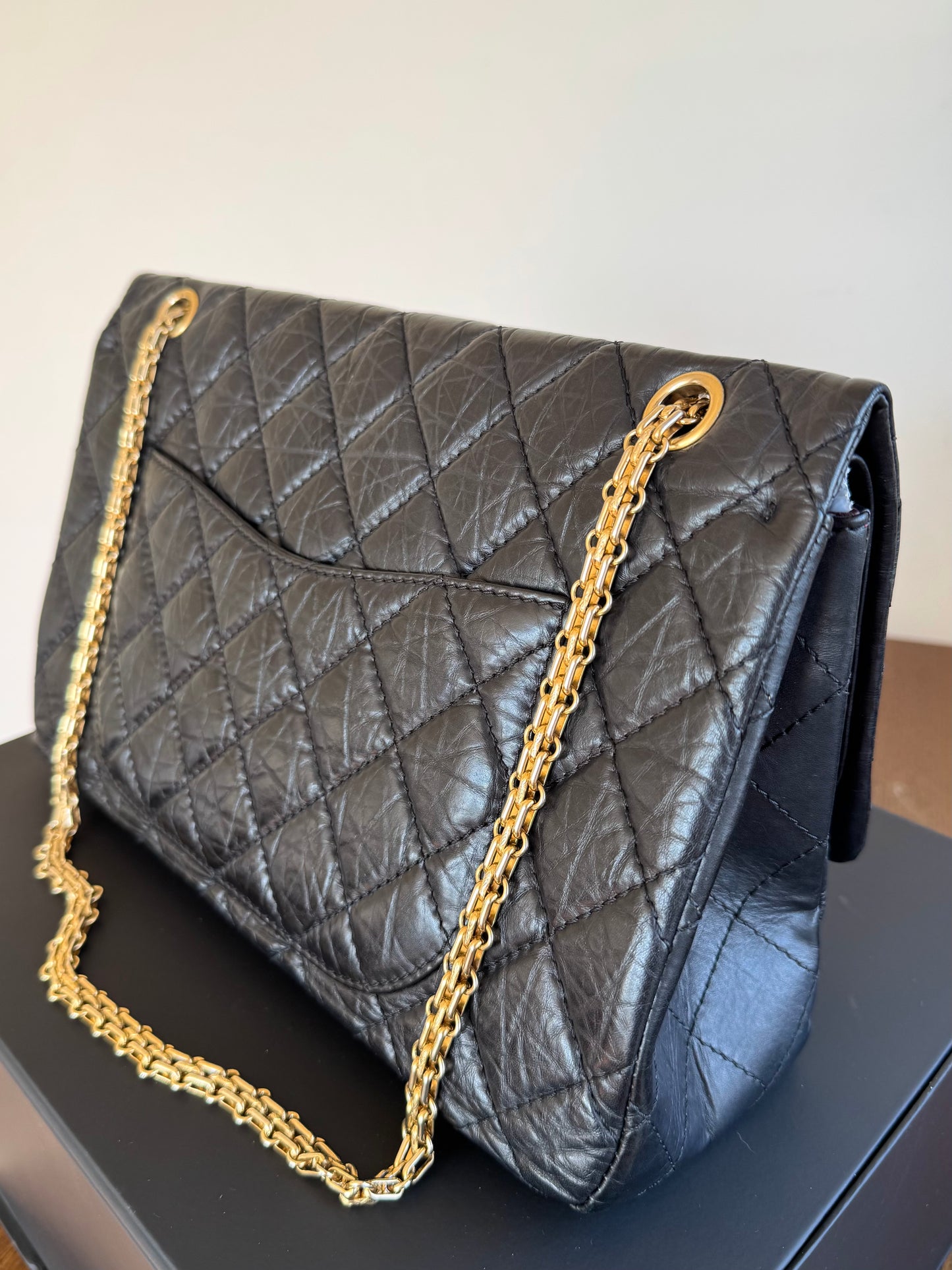 Pre-owned Chanel 2.55 Reissue Maxi 227 Black Calfskin Flap Bag