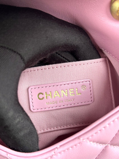 Pre-owned Chanel Matelasse Mini Pink Lambskin Lacquered Chain Flap Bag