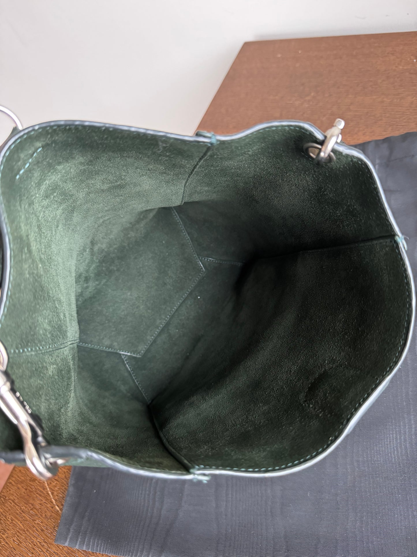 Pre-owned Céline Seau Sangle Small Dark Green Leather Tote Bag