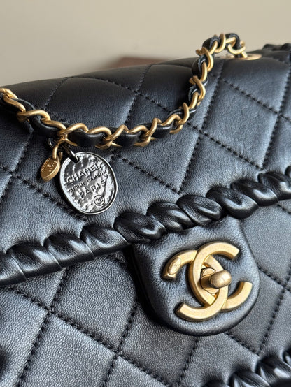 Pre-owned Chanel My Own Frame Small Black Leather Flap Bag