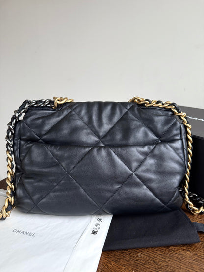 Pre-owned Chanel 19 Large Black Lambskin Flap Bag