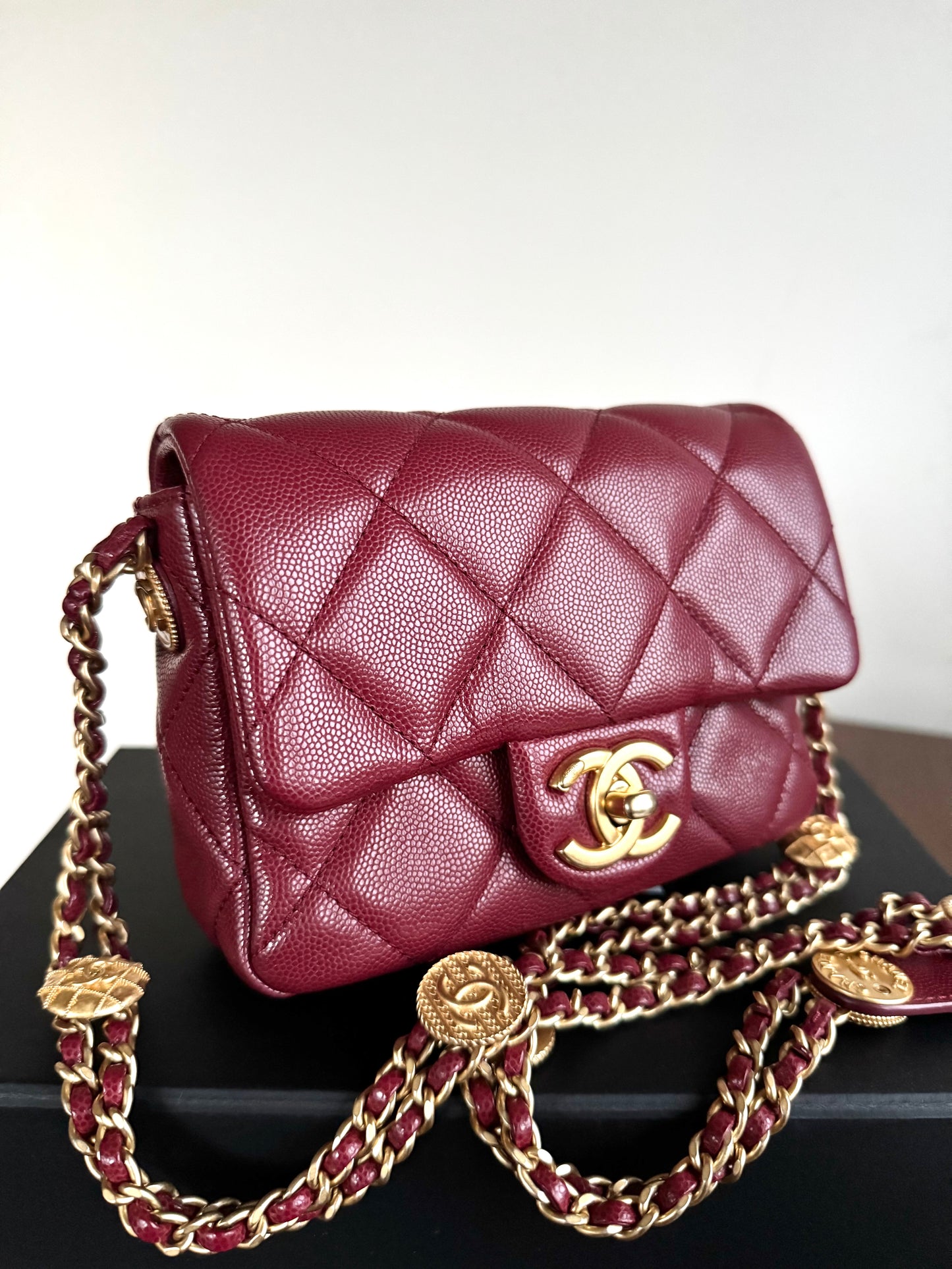 Pre-owned Chanel Twist Your Button Mini Burgundy CaviarFlap Bag