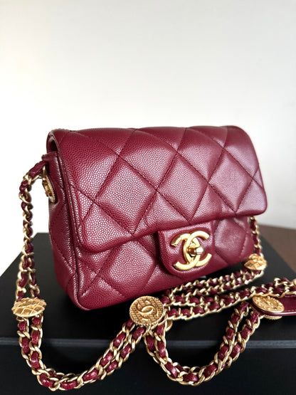 Pre-owned Chanel Twist Your Button Mini Burgundy CaviarFlap Bag