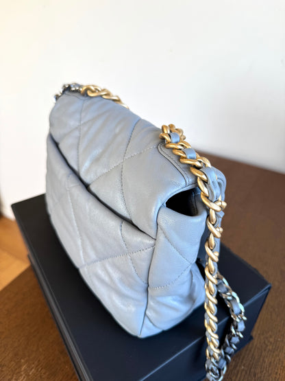 Pre-owned Chanel 19 Small Grey Lambskin Flap Bag