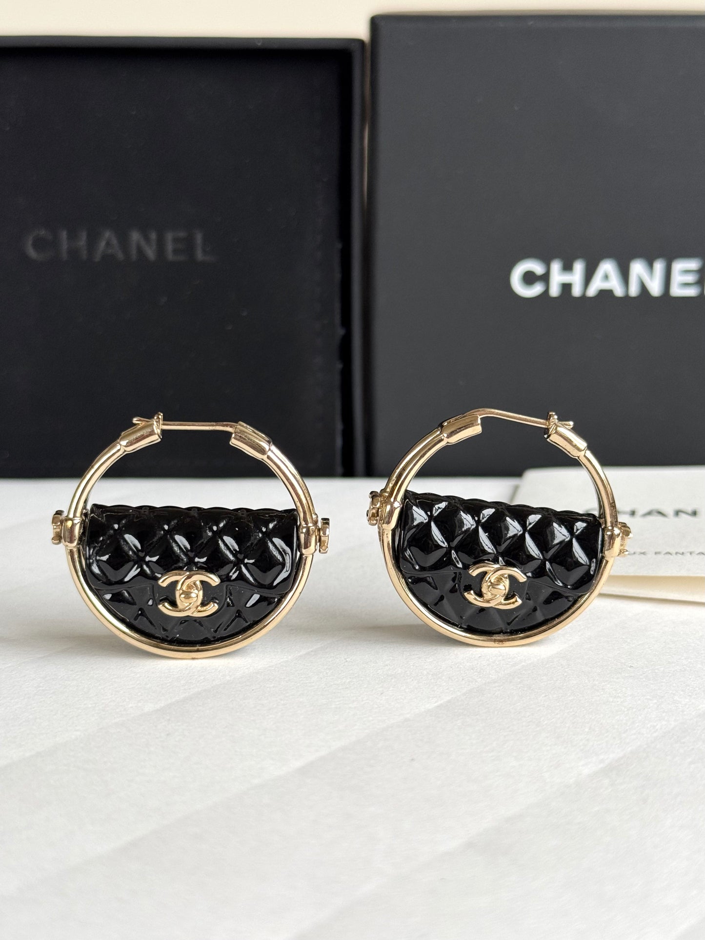 Pre-owned Chanel Resin Quilted Flap Bag Hoop Earrings