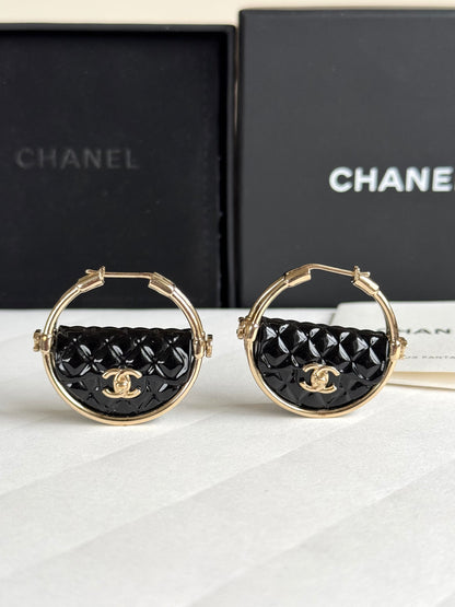 Pre-owned Chanel Resin Quilted Flap Bag Hoop Earrings