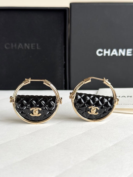 Pre-owned Chanel Resin Quilted Flap Bag Hoop Earrings