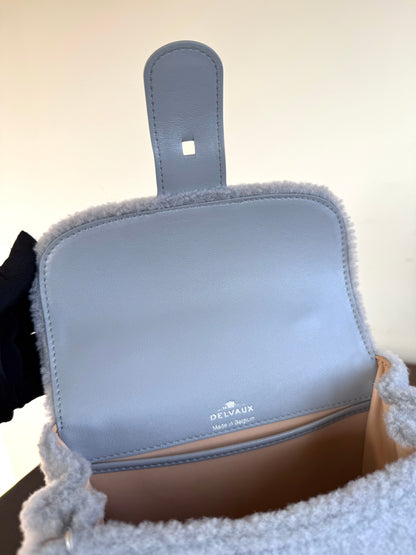 Pre-owned Delvaux Brillant Mini Sweet Cloud Teddy Ice Blue Wool Bag Limited Edition