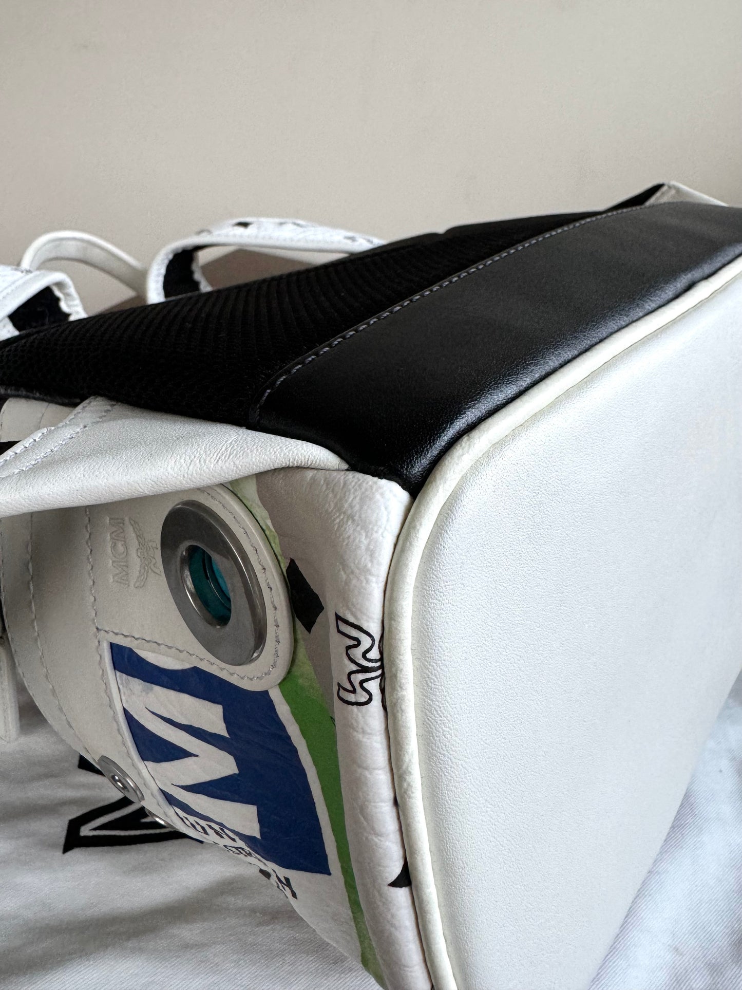 Pre-owned MCM Stark Small White In Flight Print Visetos Backpack
