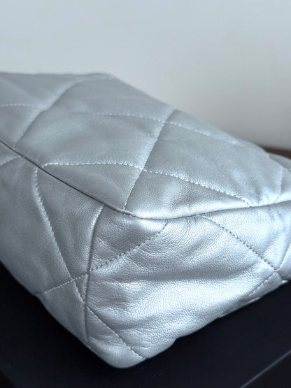 Pre-owned Chanel 19 Large Silver Lambskin Flap Bag