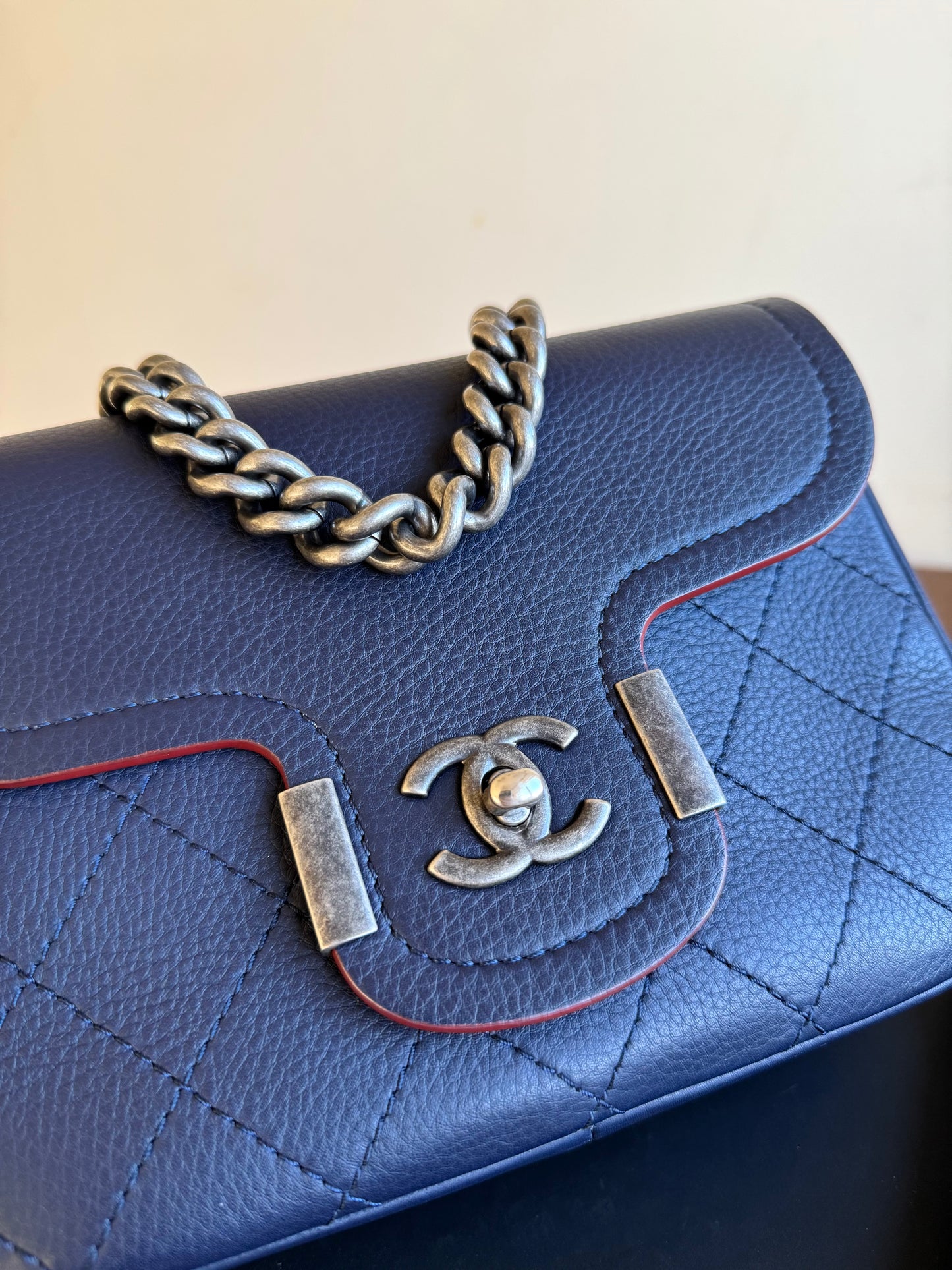 Pre-owned Chanel Archi Chic Navy Blue Leather Flap Bag