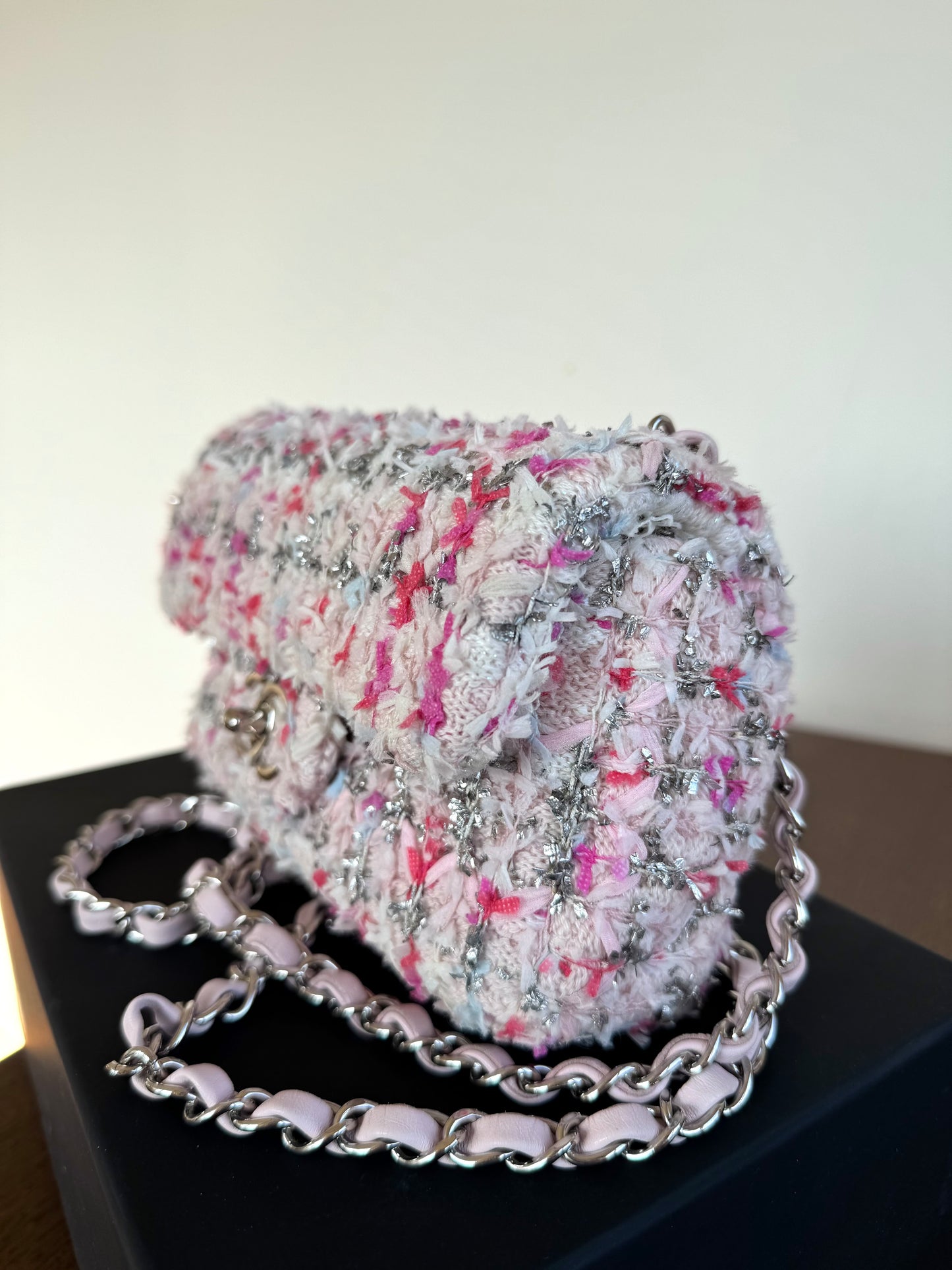 Pre-owned Chanel Timeless Mini Rectangle Pink Tweed Flap Bag