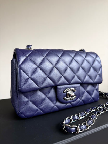 Pre-owned Chanel Timeless Mini Rectangle Purple Leather Bag