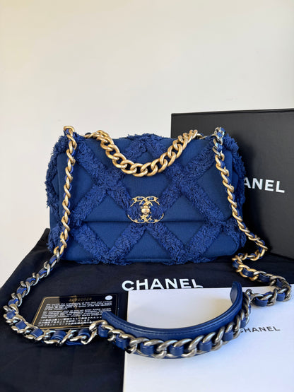 Pre-owned Chanel 19 Small Blue Canvas Flap Bag
