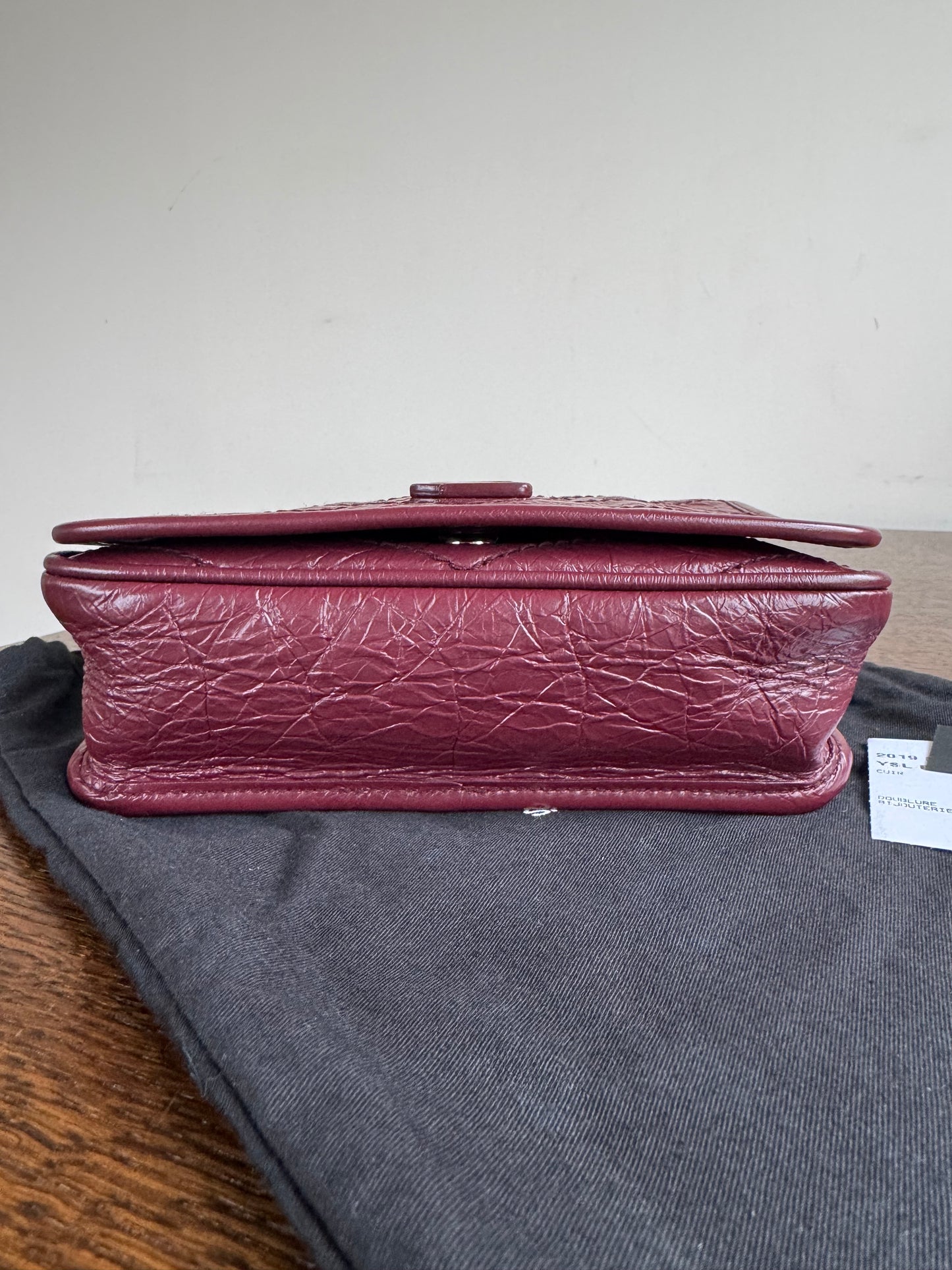 Pre-owned Saint Laurent Niki Mini Burgundy Leather Flap Bag