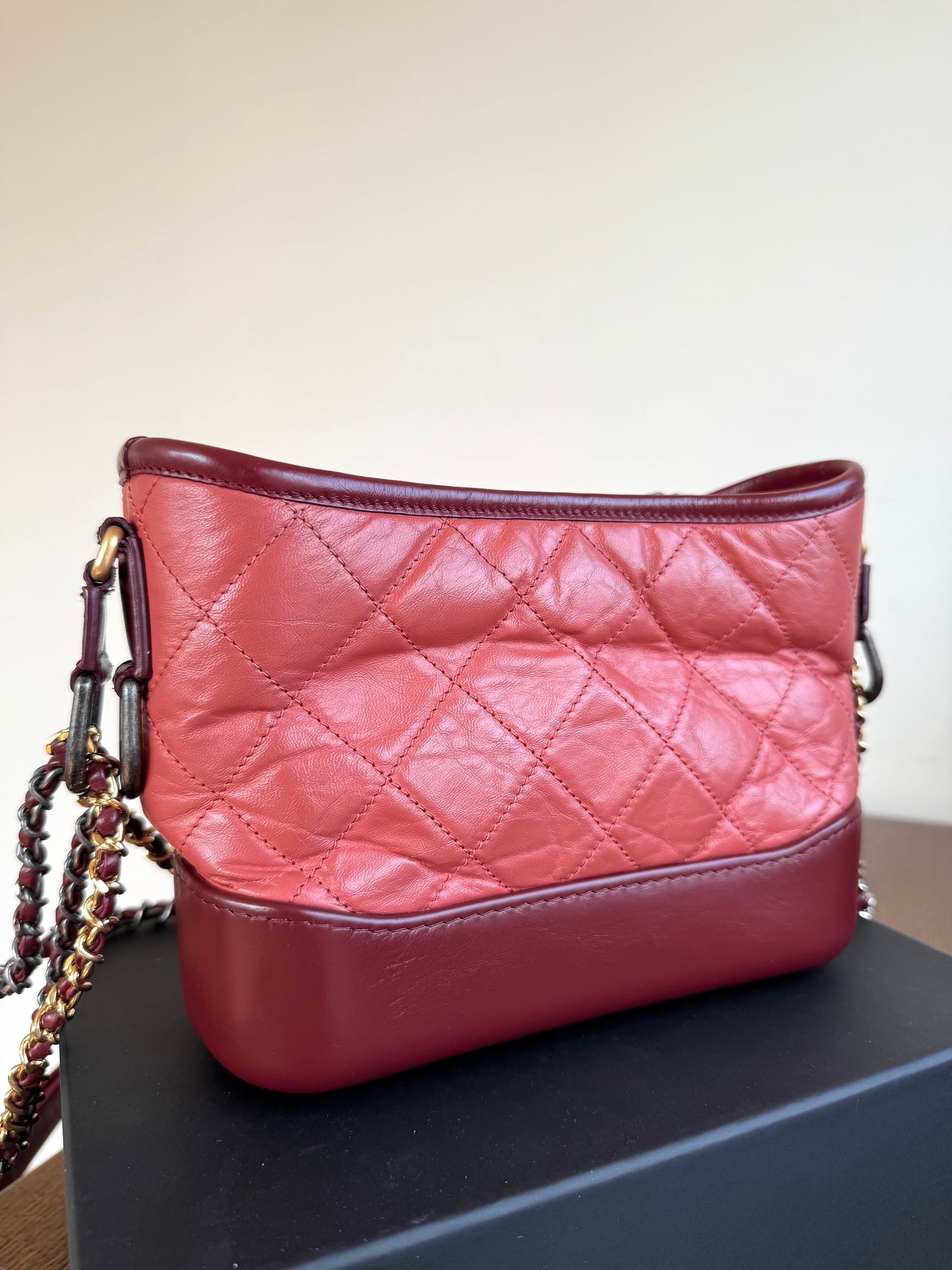 Pre-owned Chanel Gabrielle Small Brick Red Burgundy Leather Hobo Bag
