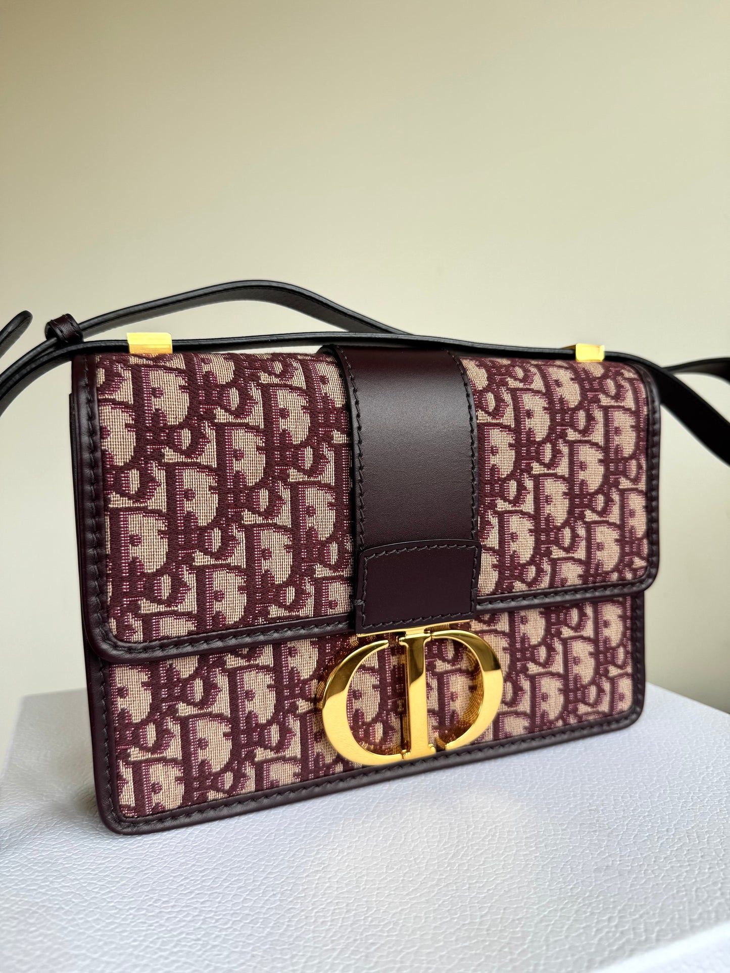 Pre-owned Dior 30 Montaigne Medium Burgundy Canvas Leather Bag