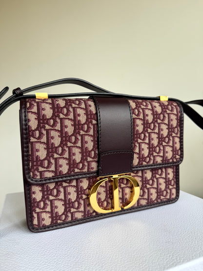 Pre-owned Dior 30 Montaigne Medium Burgundy Canvas Leather Bag