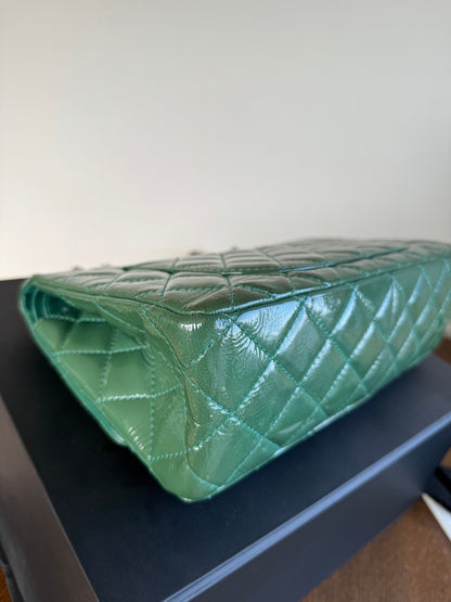 Pre-owned Chanel 2.55 Reissue Maxi 227 Dark Green Patent Leather Flap Bag