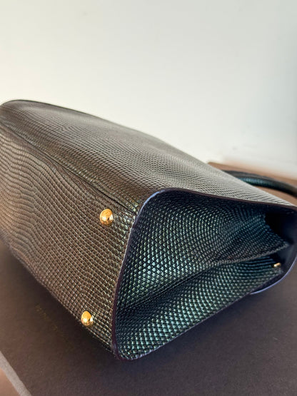 Pre-owned Delvaux Brillant Mini Metallic Dark Green Lizard Bag