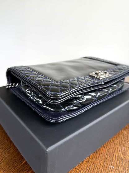Pre-owned Chanel Boy WOC Black Patent Leather Flap Bag