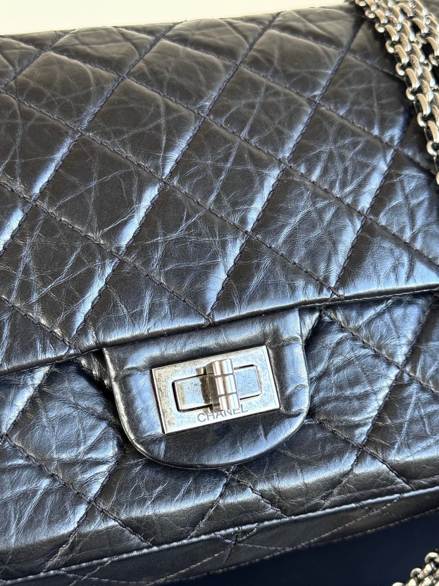 Pre-owned Chanel 2.55 Reissue Large 226 Black Calfskin Flap Bag