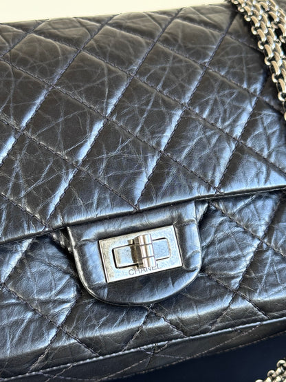 Pre-owned Chanel 2.55 Reissue Large 226 Black Calfskin Flap Bag