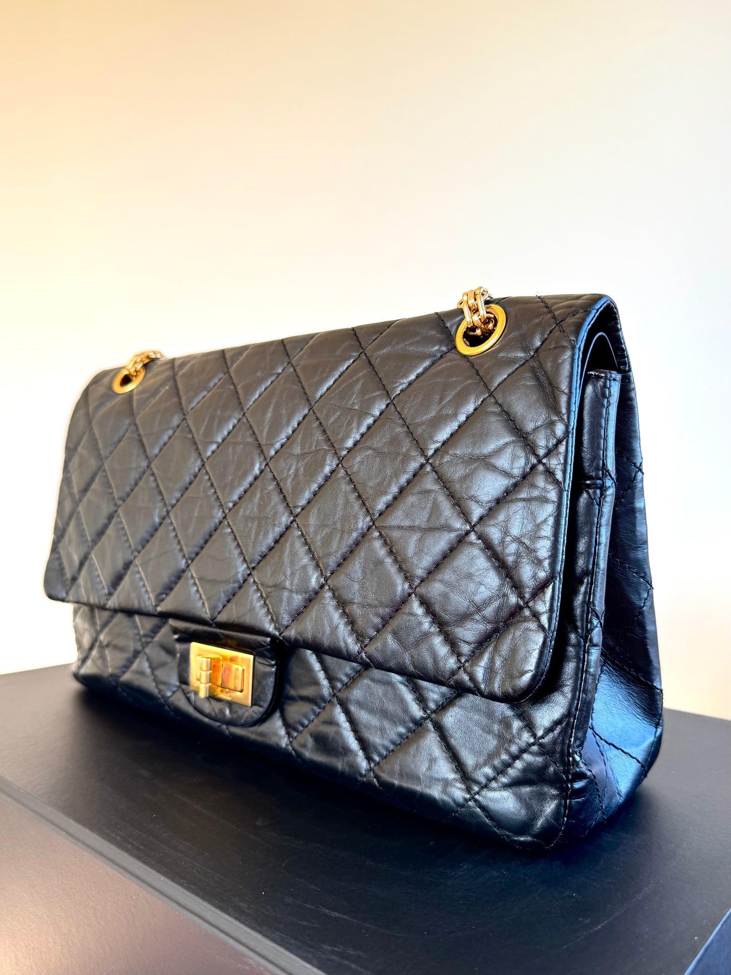 Pre-owned Chanel 2.55 Reissue Maxi 227 Black Calfskin Flap Bag