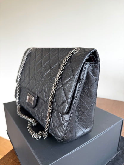 Pre-owned Chanel 2.55 Reissue Maxi 227 Black Calfskin Flap Bag