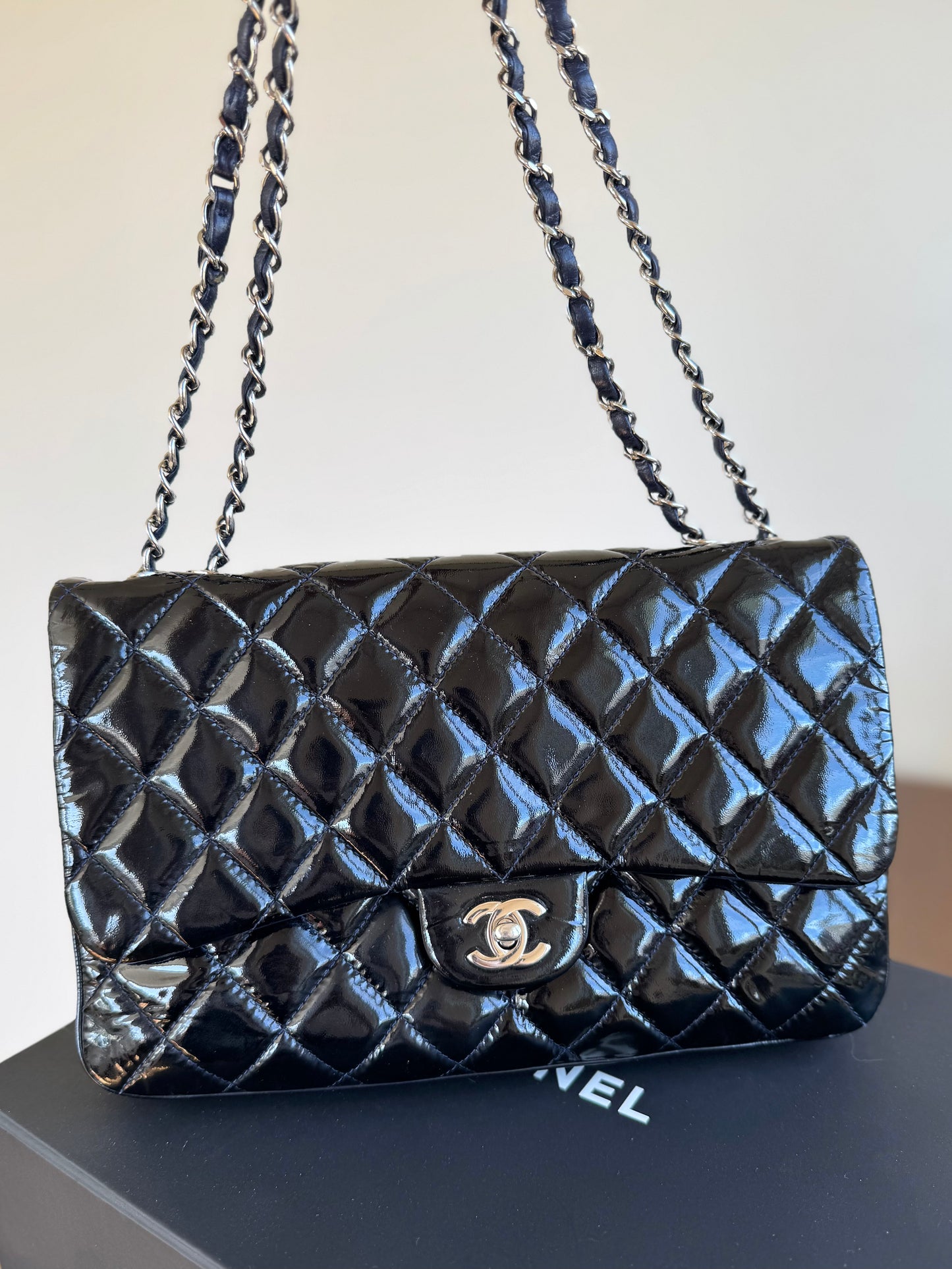 Pre-owned Chanel Classic Jumbo Black Patent Single Flap Bag