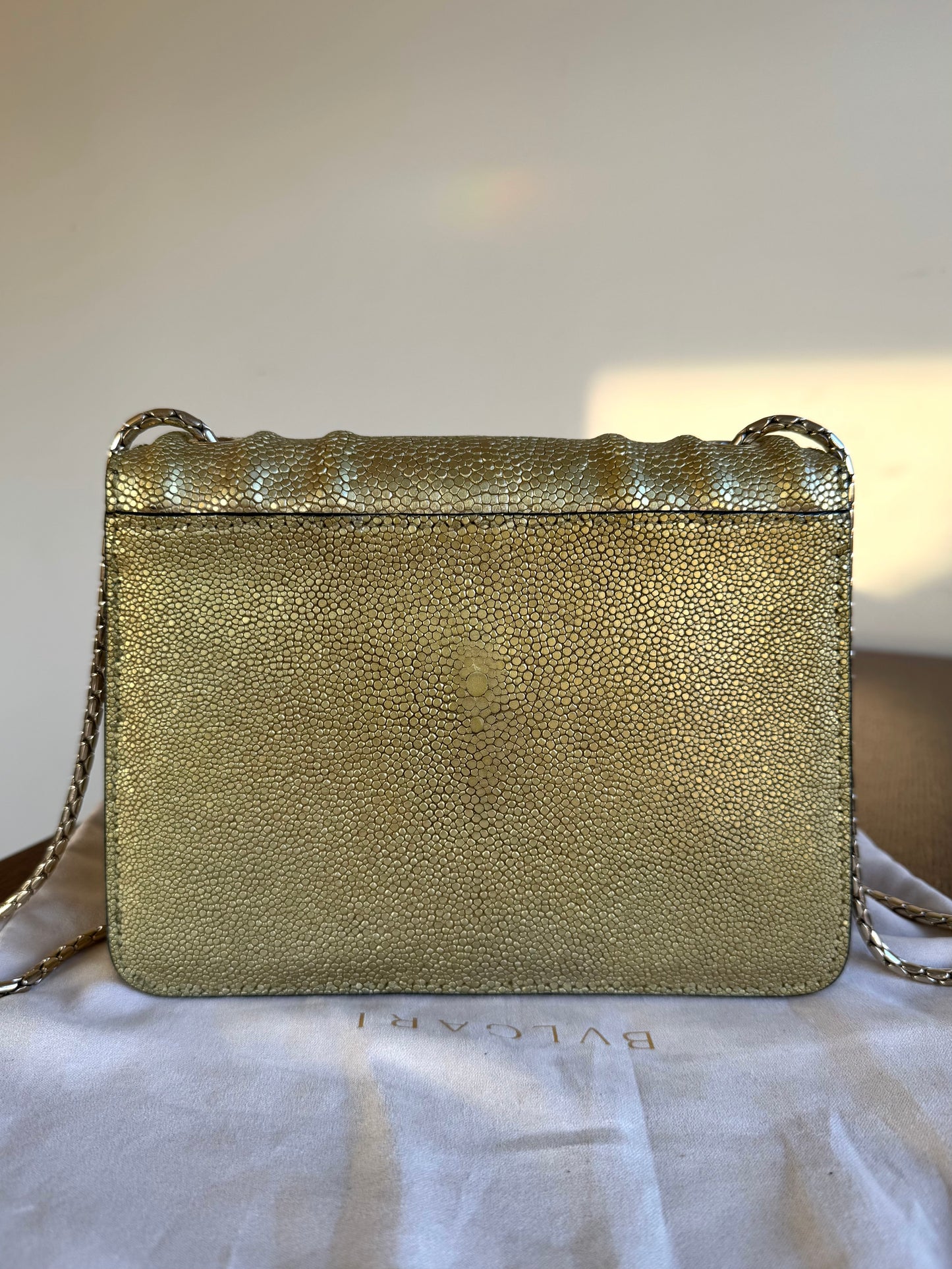 Pre-owned Bvlgari Serpenti Forever Small Gold Stingray Shoulder Bag