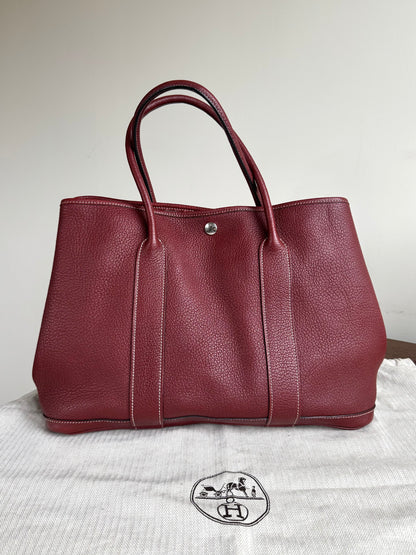 Pre-owned Hermès Garden Party 36 Burgundy Negonda Leather Tote Bag
