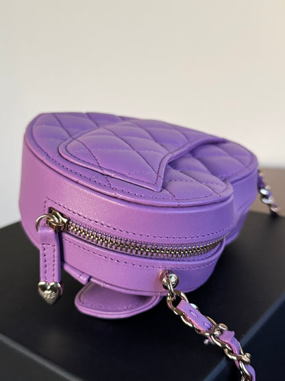 Pre-owned Chanel CC In Love Small Purple Leather Heart Bag