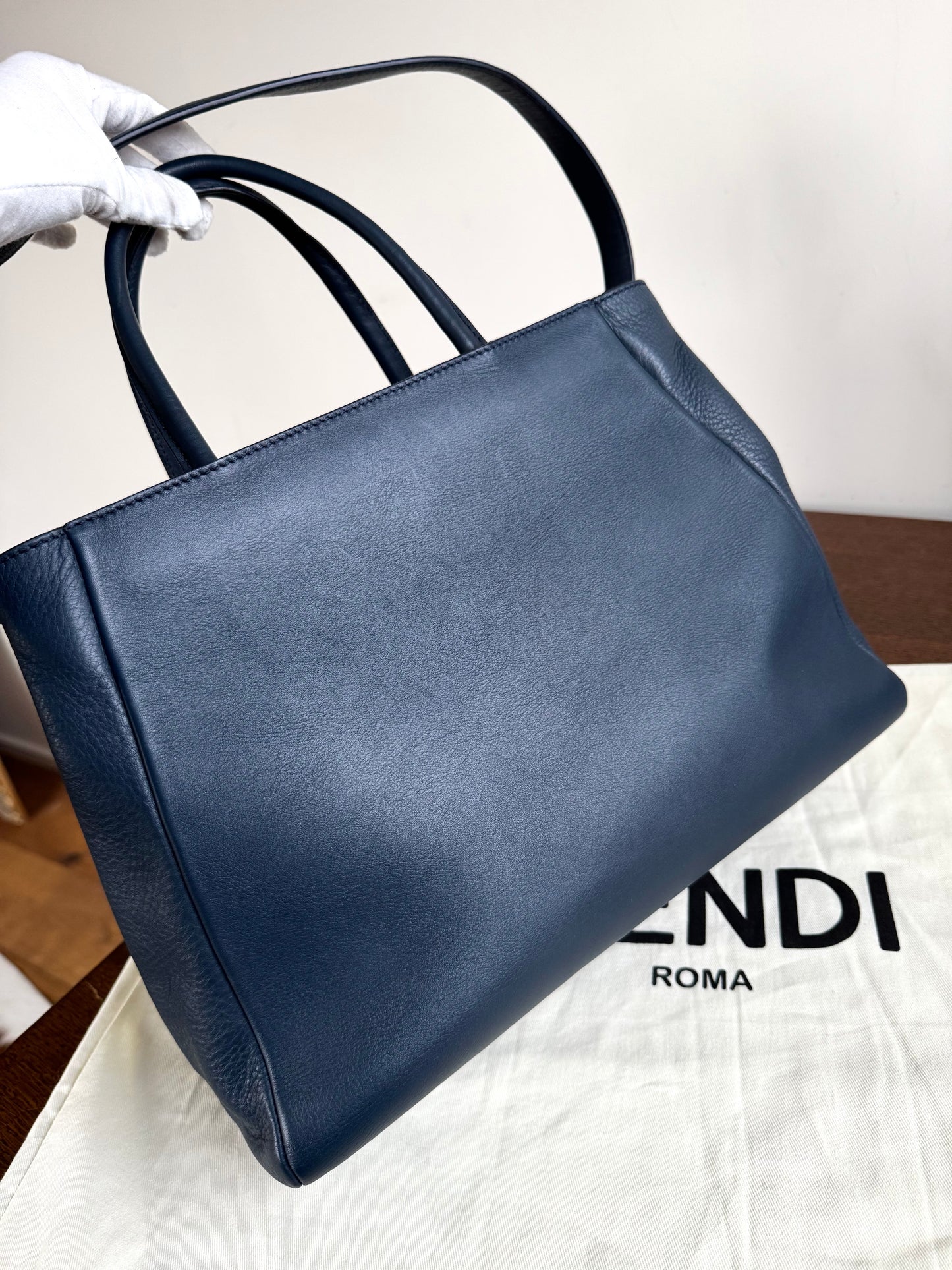 Pre-owned Fendi 2Jours Navy Blue Fringed Leather Bag