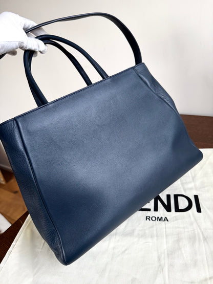 Pre-owned Fendi 2Jours Navy Blue Fringed Leather Bag