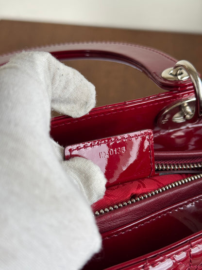 Pre-owned Dior Lady Dior Medium Burgundy Patent Leather Bag