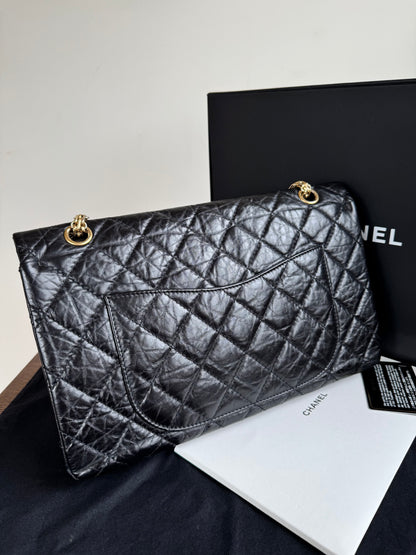 Pre-owned Chanel 2.55 Maxi 227 Black Leather Flap Bag