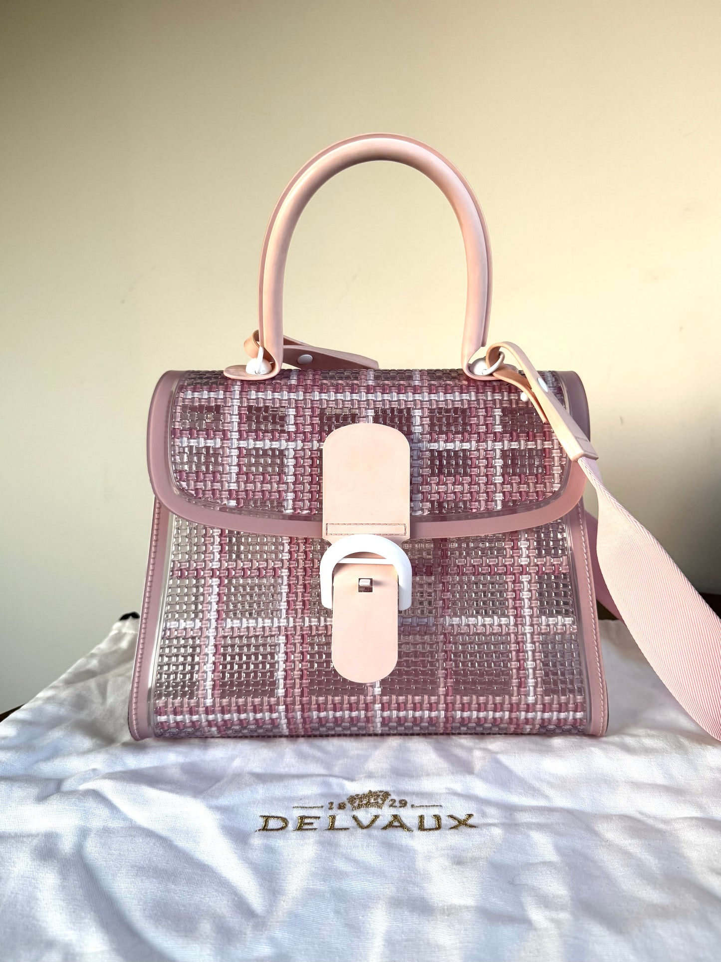 Pre-owned Delvaux Vinyl Gingham The Dreamer Brillant MM Pink Bag