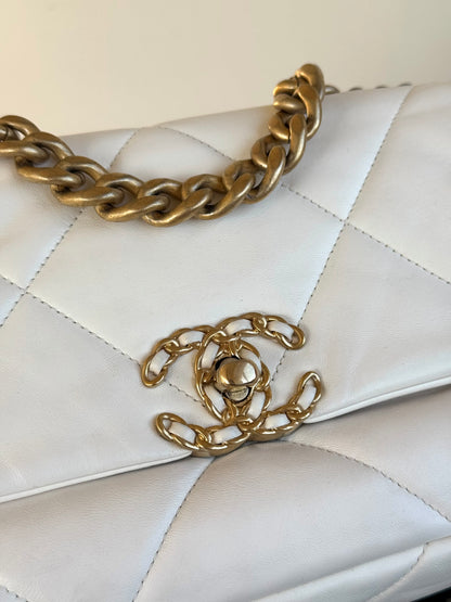 Pre-owned Chanel 19 Small White Lambskin Flap Bag